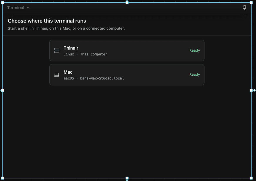 The terminal window asking which computer to use